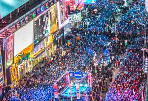Crowds celebrating New Year on Times Square, NYC
