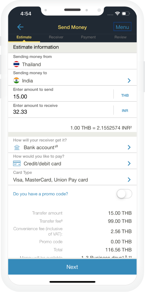 Western Union Transfer Fees Chart India