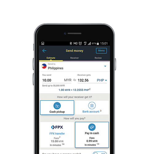 Transfer money around the world using Western Union mobile app