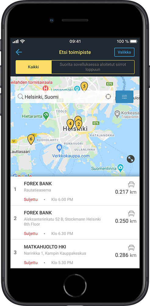 Application screen - find locations