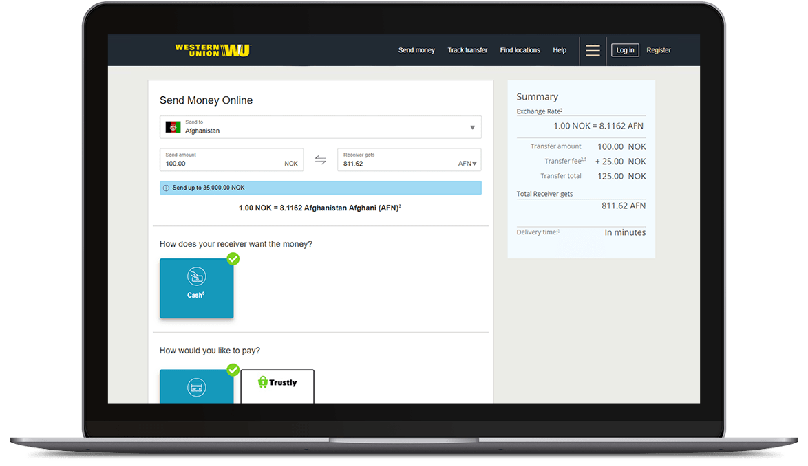 Open laptop with Western Union transaction page
