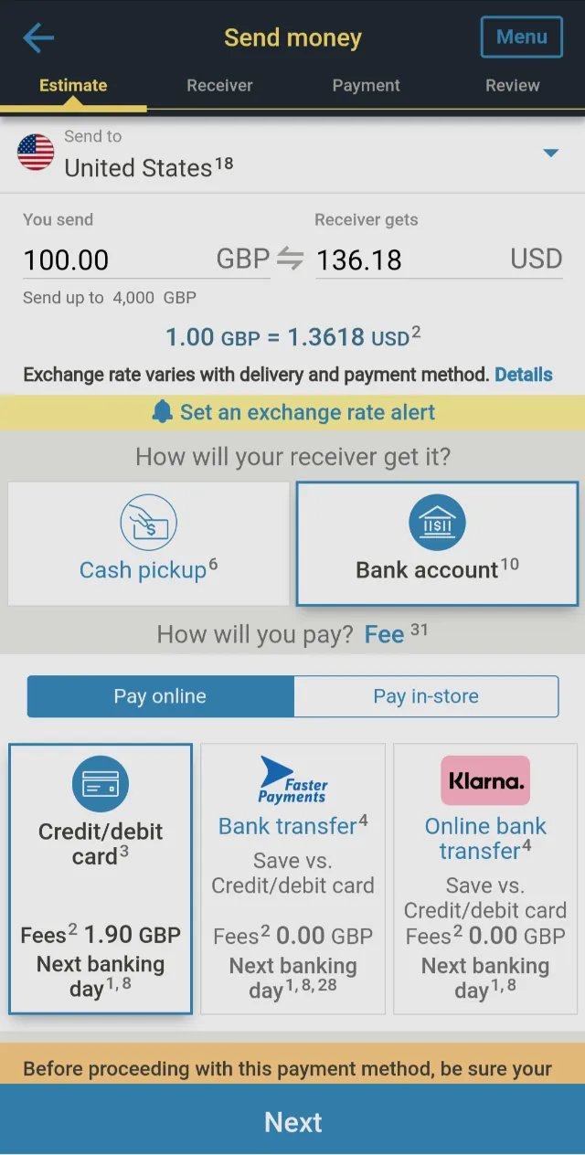 Setting Western Union rate alerts