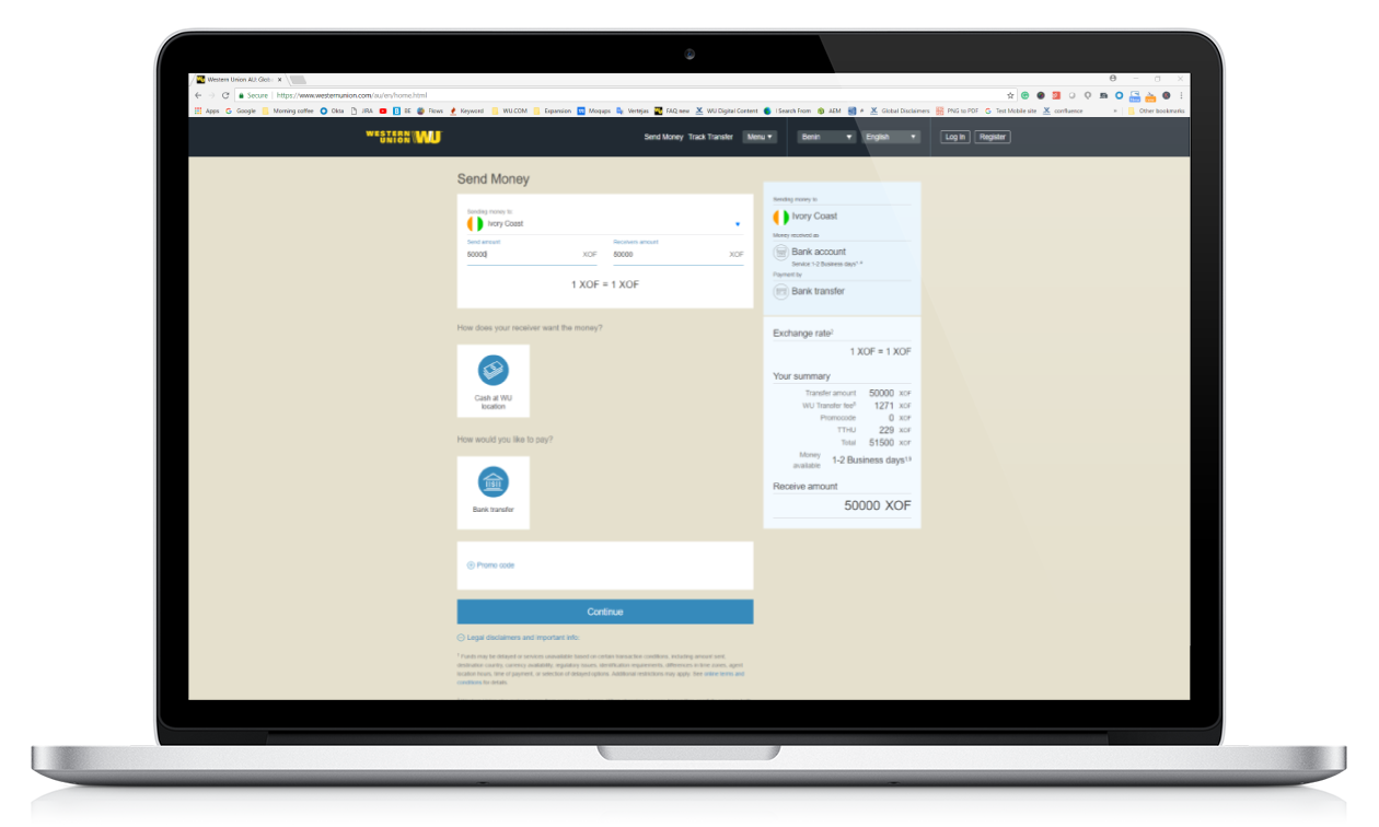 Global money transfer from Benin