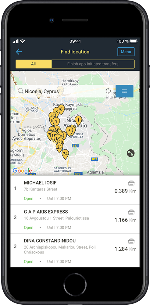 Application screen - find locations