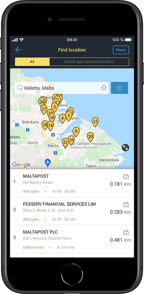 Application screen - find locations
